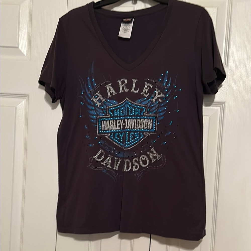 Harley-Davidson V-Neck Tee with Blue Accents